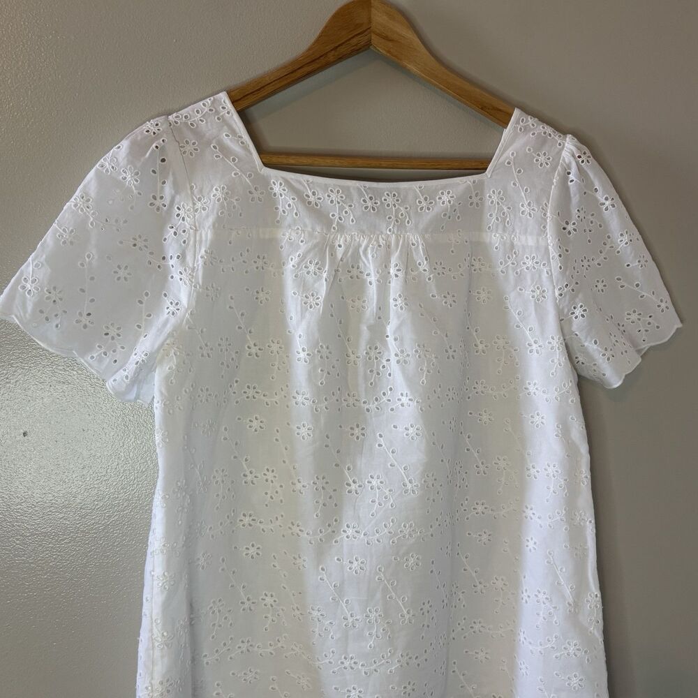Talbots Eyelet Short Sleeve Top White Peasant Cottage Blouse Sz Medium Petite - Picture 6 of 7
